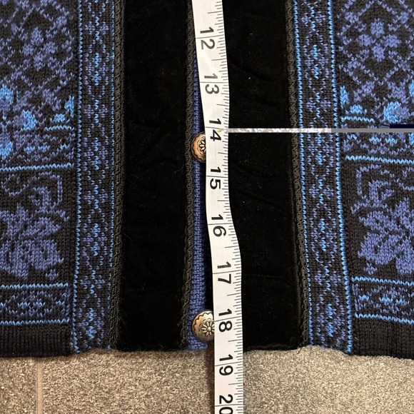 Dale of Norway Pure Wool Cardigan Sweater M Norwegian Blue Black Velvet Trim - Picture 14 of 16